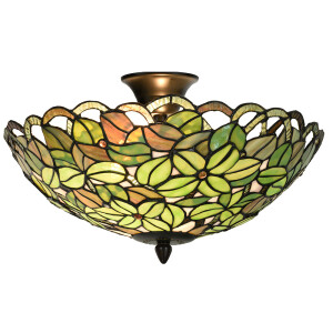 Plafoniera Tiffany metal sticla maro verde 41x24 cm
