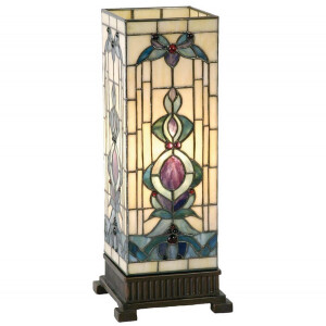 Veioza cu baza polirasina maro si abajur sticla Tiffany 18x18x45 cm