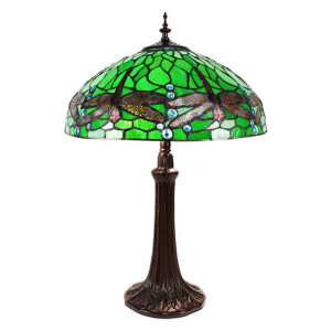 Veioza cu baza din polirasina maro, abajur din sticla verde Tiffany 41x57 cm