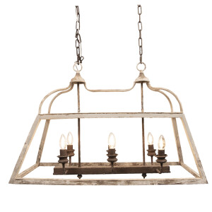 Lustra fier alb lemn maro vintage 87x35x60 cm E14