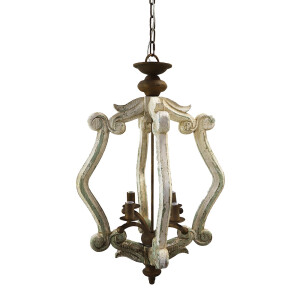 Lustra fier lemn bej verde antichizat 39x39x83 cm 