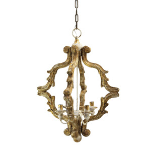 Lustra fier maro lemn auriu 41x41x75 cm