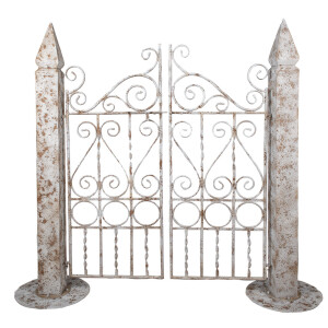 Poarta gradina decorativa fier alb maro 163x40x157 cm