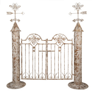 Poarta gradina decorativa fier alb maro vintage 164x40x172 cm