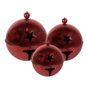 Set 3 Clopotei Craciun metal rosu 62x78 cm, 52x65 cm, 42x54 cm