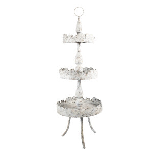 Platou decorativ supraetajat metal bej maro vintage Ø 36x104 cm
