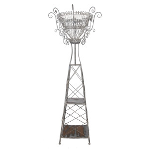 Suport ghiveci flori metal maro gri 89x89x230 cm