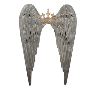Decoratiune Aripi Inger, perete, metal gri auriu 46x4x65 cm