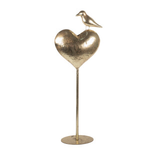 Decoratiune Inimioara cu Pasare metal auriu 24x11x68 cm