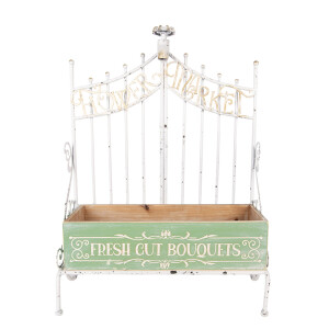 Suport ghivece flori metal alb vintage lemn multicolor 42x23x57 cm