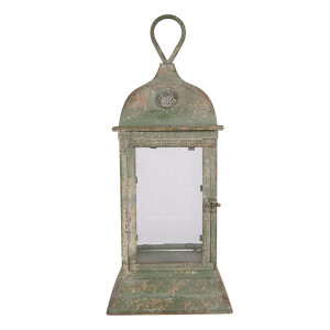 Felinar metal verde vintage 20x20x49 cm