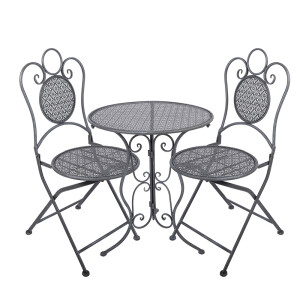 Set mobilier gradina masa, 2 scaune fier gri antracit Ø 60x71 / 50x40x93 cm (2)