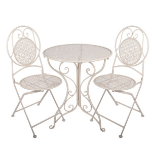 Set mobilier gradina masa 2 scaune fier alb Ø 60x74 / 50x40x92 cm (2)