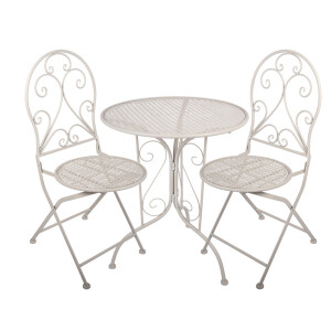 Set mobilier gradina masa, 2 scaune fier alb  Ø 60x70 / 39x39x94 cm (2)