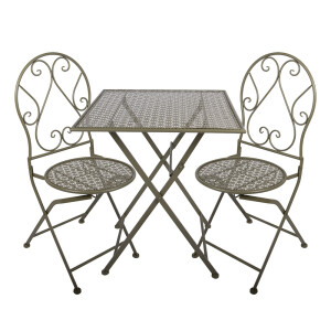 Set mobilier gradina masa, 2 scaune fier verde 60x60x70 / 50x40x93 cm (2)