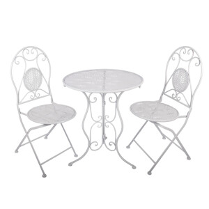 Set mobilier gradina masa, 2 scaune fier alb Ø 60x70 / 50x40x93 cm (2)