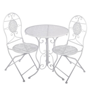 Set mobilier gradina masa, 2 scaune fier alb II Ø 60x70 / 50x40x93 cm (2)