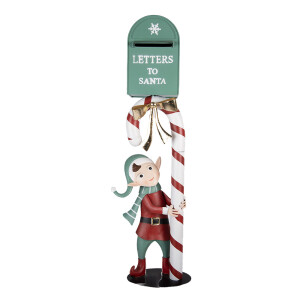 Figurina Elf si Cutie Postala Craciun metal multicolor 31x16x96 cm