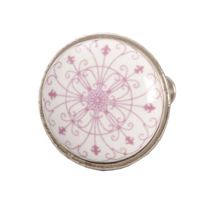Set 4 butoni mobilier ceramica alba roz fier auriu 3 cm
