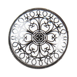 Set 2 butoni mobilier ceramica neagra alba fier argintiu Ø 3x2 cm