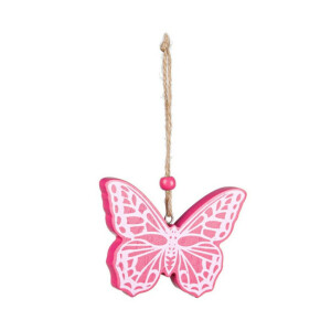 Set 24 decoratiuni Fluturasi lemn alb roz 18x10,5x1h