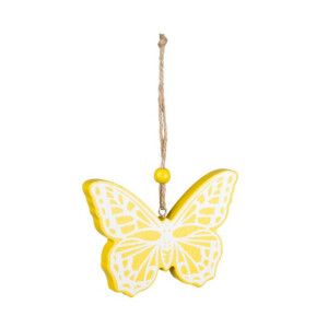 Set 24 decoratiuni Fluturasi lemn alb galben 18x10,5x1h