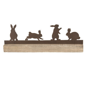 Figurine Iepurasi din metal maro cu suport lemn natur 35x3x12 cm