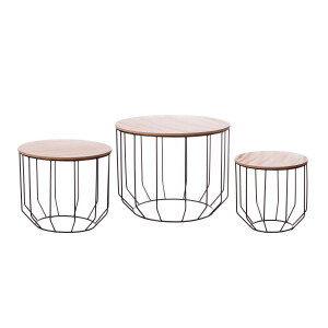 Set 3 masute lemn fier 36 x h. cm. 35,5, 46 x 39,5, 56 x 44,5 cm