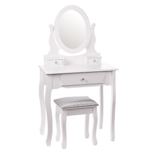 Masuta toatela cu taburet mdf alb 70 x 40 x 130 cm