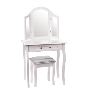 Masuta toatela cu taburet mdf alb 75 x 48 x 138 cm