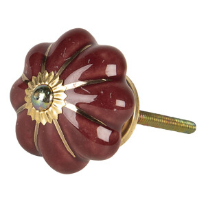 Set 2 butoni mobilier ceramica rosie metal auriu 4x3 cm