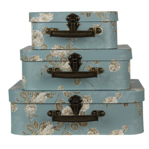 Set 3 cutii depozitare carton tip valiza 30x21x9 cm, 25x18x9 cm, 20x16x8 cm