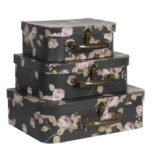 Set 3 cutii depozitare carton negru roz 30x21x9 cm, 25x18x9 cm, 20x16x8 cm
