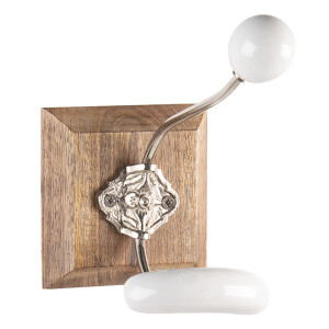 Cuier perete lemn fier ceramica 10x18x19 cm
