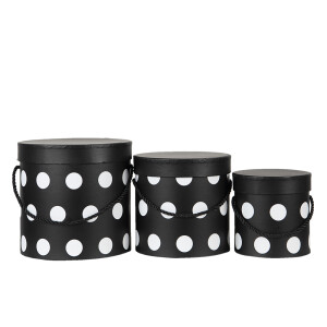 Set 3 cutii depozitare carton alb negru 17x17 cm, 15x15 cm, 12x12 cm