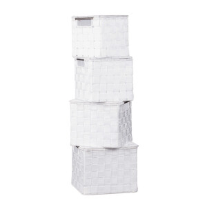 Set 4 cutii depozitare cu capac, albe 17 x 17 x h 16, 19 x 19 x 17, 21 x 21 x 18, 23 x 23 x 18,5 cm