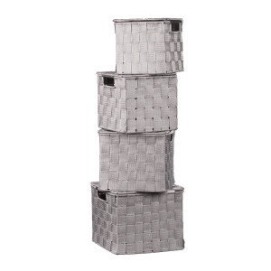 Set 4 cutii depozitare cu capac, gri 17 x 17 x h 16, 19 x 19 x 17, 21 x 21 x 18, 23 x 23 x 18,5 cm