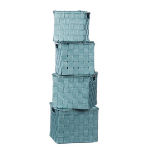 Set 4 cutii depozitare cu capac, turcoaz 17 x 17 x h 16, 19 x 19 x 17, 21 x 21 x 18, 23 x 23 x 18,5 cm
