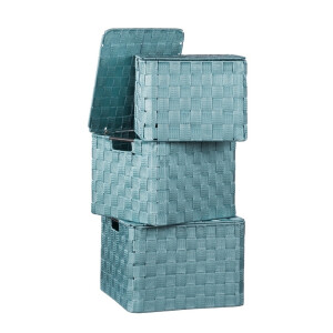 Set 3 cutii depozitare cu capac, turcoaz 25 x 25 x 20, 27 x 27 x 21, 30 x 30 x 22 cm