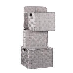 Set 3 cutii depozitare cu capac, gri 25 x 25 x 20, 27 x 27 x 21, 30 x 30 x 22 cm