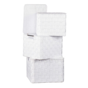 Set 3 cutii depozitare cu capac, alb 25 x 25 x 20, 27 x 27 x 21, 30 x 30 x 22 cm
