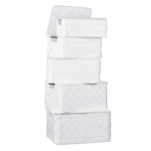 Set 5 cutii depozitare cu capac, alb  28 x 18 x 11, 30 x 20 x 13, 32 x 22 x 15, 33,5 x 24 x 17 cm