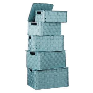 Set 5 cutii depozitare cu capac, turcoaz  28 x 18 x 11, 30 x 20 x 13, 32 x 22 x 15, 33,5 x 24 x 17 cm
