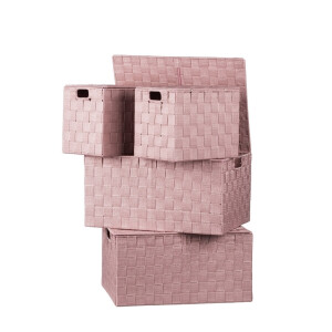 Set 4 cutii depozitare cu capac, roz 23 x 17 x 19 cm, 38 x 27,5 x 20 cm, 40 x 29,5 x 20,5 cm