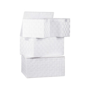 Set 4 cutii depozitare cu capac, alb 23 x 17 x 19 cm, 38 x 27,5 x 20 cm, 40 x 29,5 x 20,5 cm