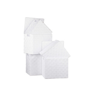 Set 5 cutii depozitare cu capac, albe 28x18x25.5 cm, 30x20x26.5 cm, 32x22x27.5 cm, 34x24x28.5 cm, 36x26.5x30 cm