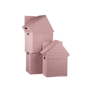 Set 5 cutii depozitare cu capac, roz 28x18x25.5 cm, 30x20x26.5 cm, 32x22x27.5 cm, 34x24x28.5 cm, 36x26.5x30 cm