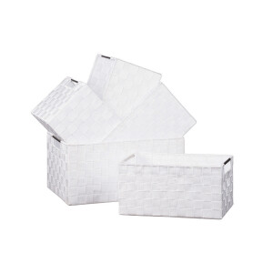 Set 5 cosuri depozitare albe 32x21x16 cm, 34x23x17 cm, 36x25x18 cm, 37x27x19 cm, 40x29x20 cm