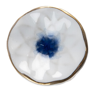 Set 4 butoni mobilier ceramica alba albastra aurie 4x3,7 cm