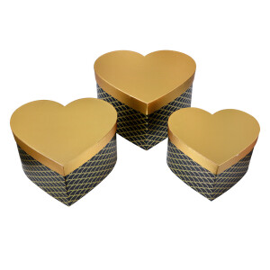 Set 3 cutii depozitare carton negru auriu 27x24x15 cm, 24x21x14 cm, 21x19x12 cm